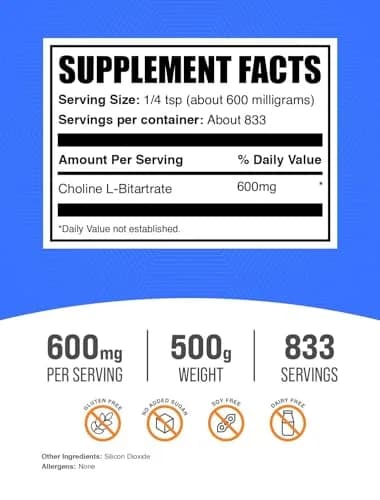 BulkSupplements Choline Bitartrate Powder 500g (1.1 lbs) | Gluten-Free Brain Health Supplement thumbnail 2