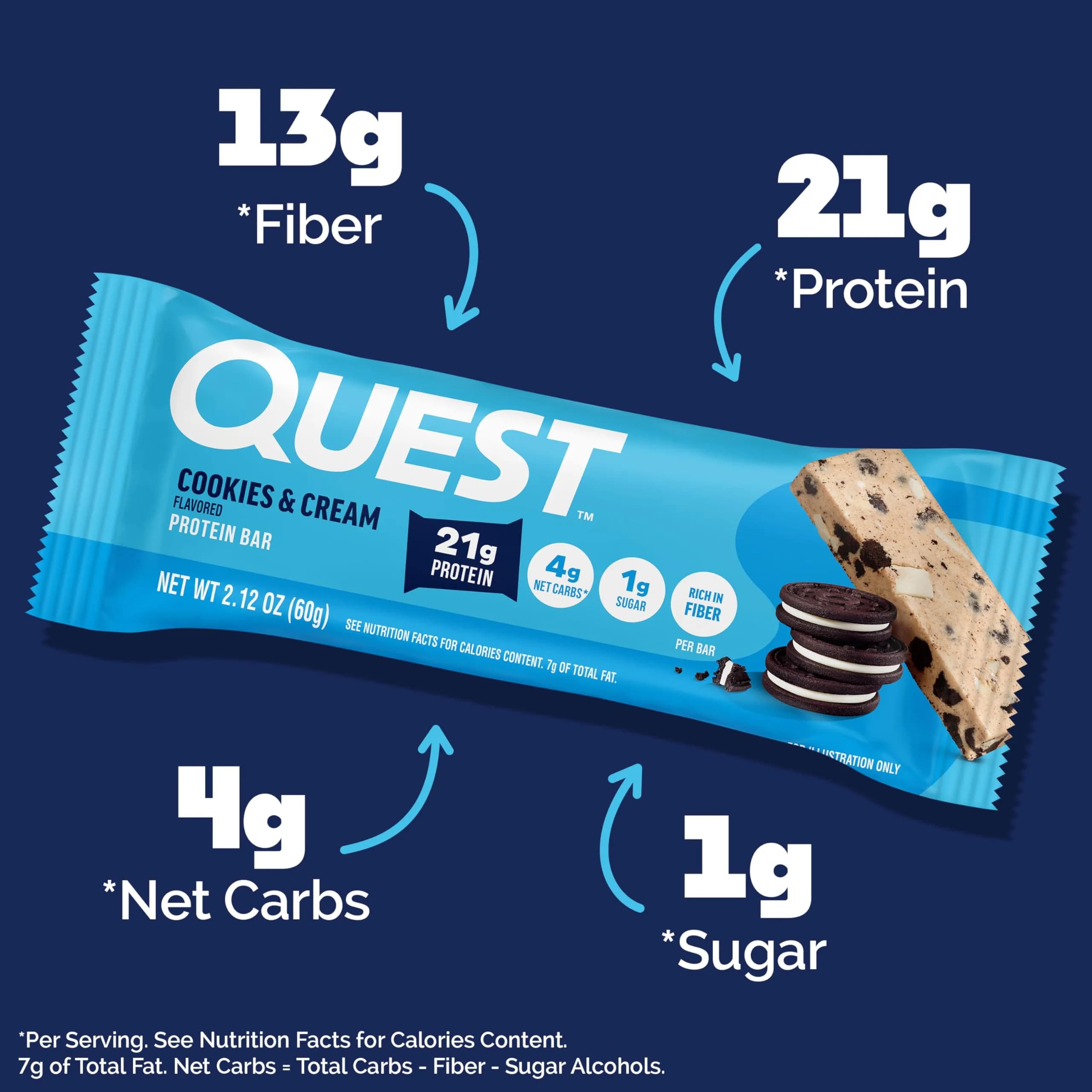 Quest Cookies & Cream Protein Bars 21g Protein 60g (12 Count) - view 2