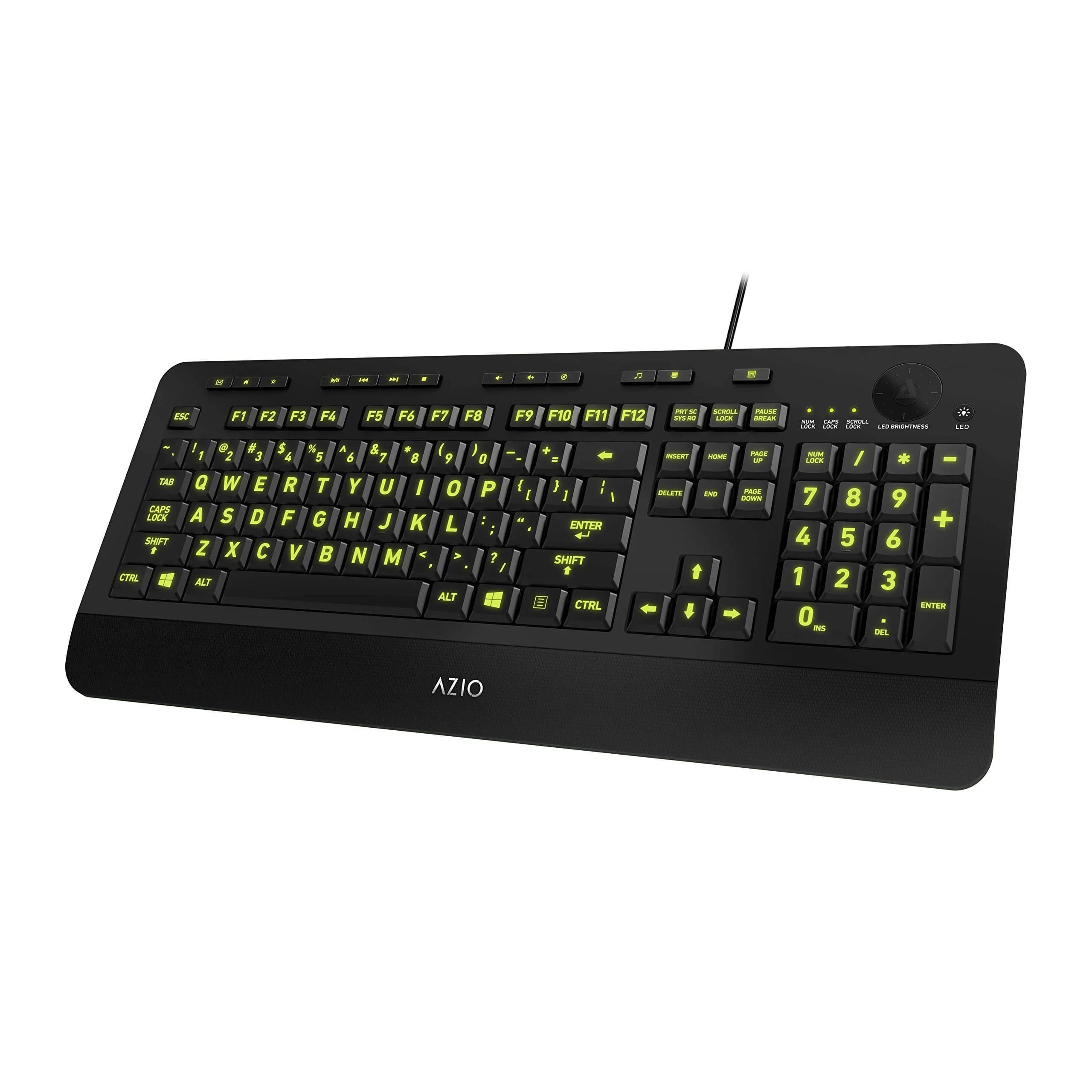 Azio KB540 Large Print 3-Color LED Wired USB Keyboard | Waterproof & Mac Compatible — KB506 - 5 Colors