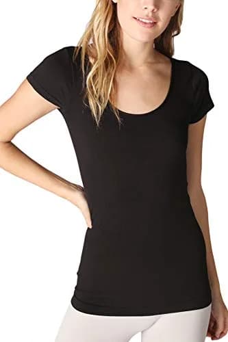 NIKIBIKI Women Seamless Cap Sleeve Scoop Neck Fitted Top | Made in USA, One Size (Black) thumbnail 1