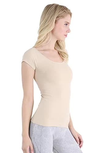 NIKIBIKI Women Seamless Cap Sleeve Scoop Neck Fitted Top | Made in USA, One Size (Stone) thumbnail 2