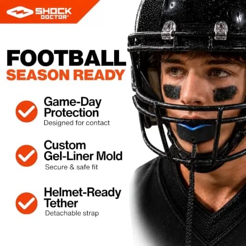 Shock Doctor Gel Max Youth Mouth Guard with Strap, Blue, Unflavored, 1 Count | Heavy Duty Protection & Custom Fit thumbnail 4