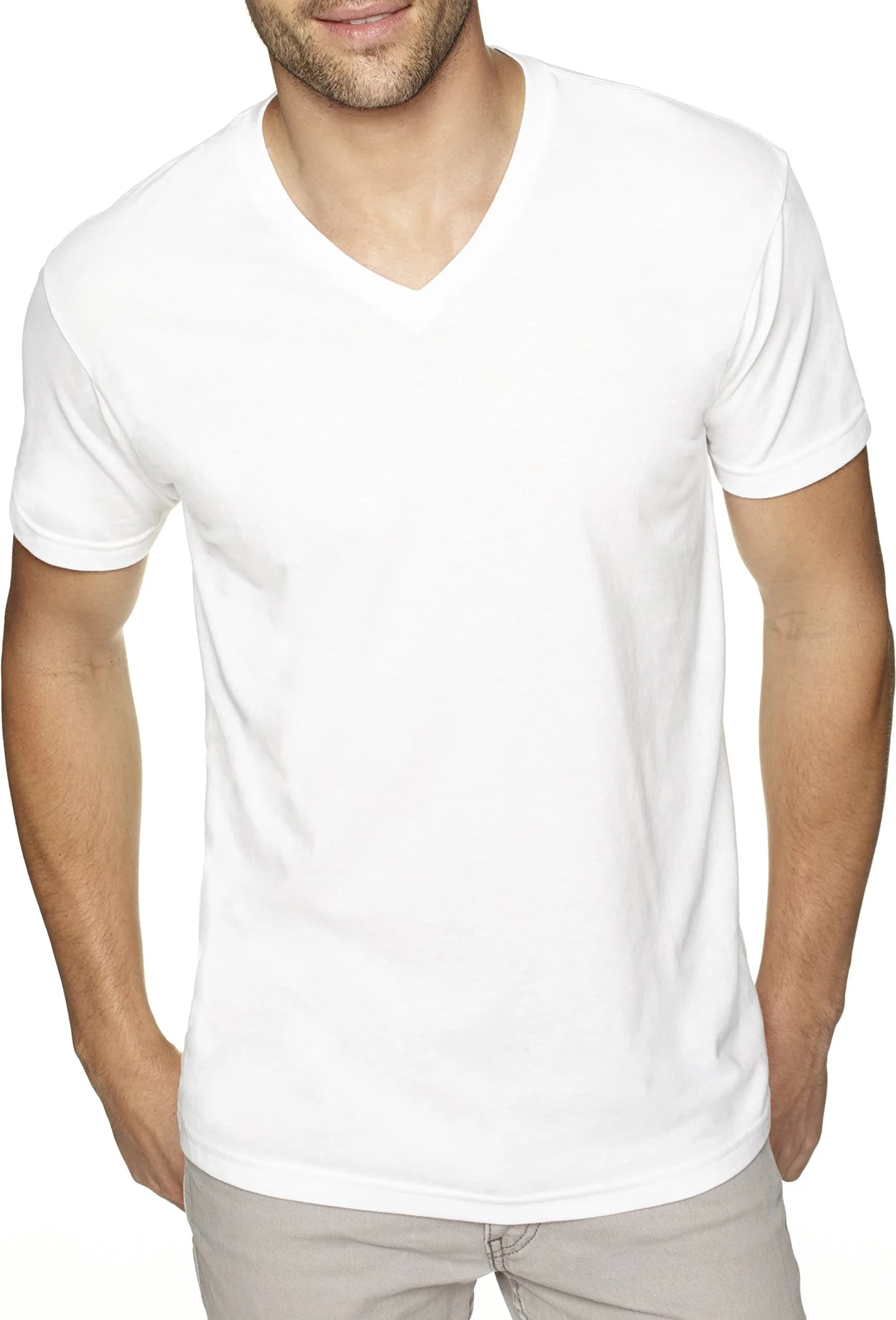 The Next Level Men's Sueded XS WHITE | Unisex Cotton-Polyester T-Shirt, Slim Fit, Short Sleeve, V-Neck, Regular Size — White