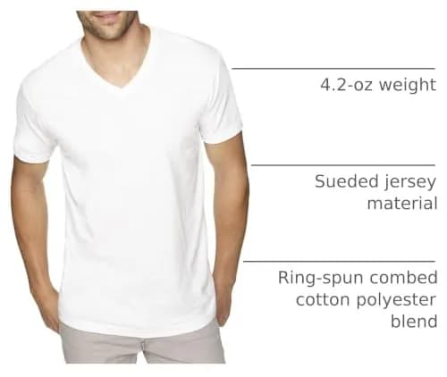 The Next Level Men's Sueded XS WHITE | Unisex Cotton-Polyester T-Shirt, Slim Fit, Short Sleeve, V-Neck, Regular Size thumbnail 4