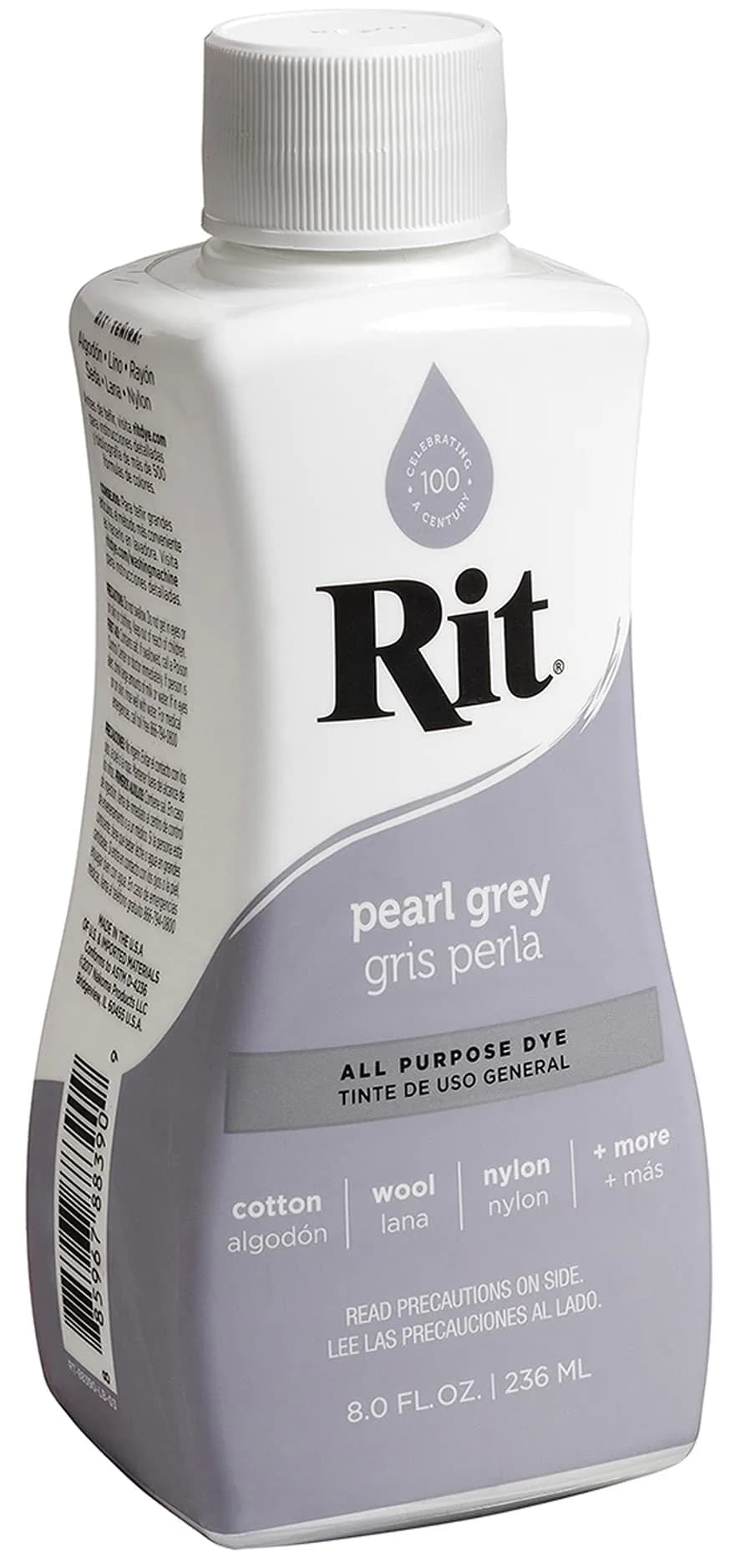 Rit All-Purpose Liquid Fabric Dye, Pearl Gray 237ml (8 Fl Oz) | Concentrated Formula for Cotton, Linen, Silk, Wool, Rayon, Nylon - view 2