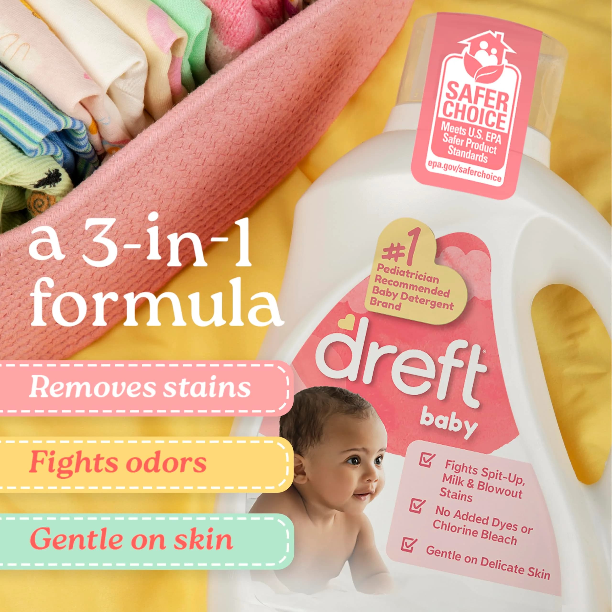 Dreft Baby Liquid Laundry Detergent, Baby Fresh Scent, 92 Fl Oz | Sensitive Skin Formula | USA Import - view 2