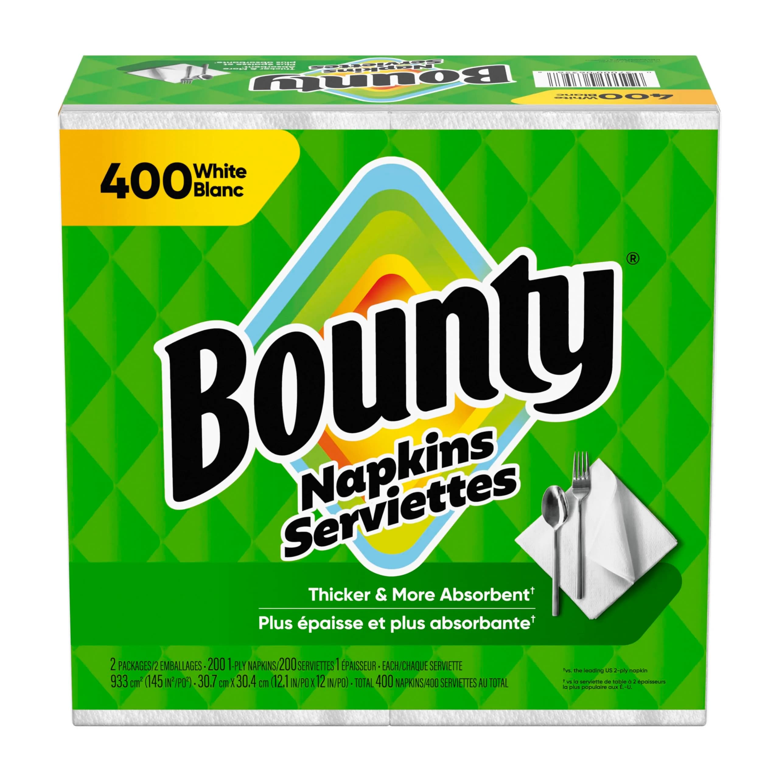 Bounty Paper Napkins White 400 Count | 2X Stronger When Wet for Mealtime Messes - main product image