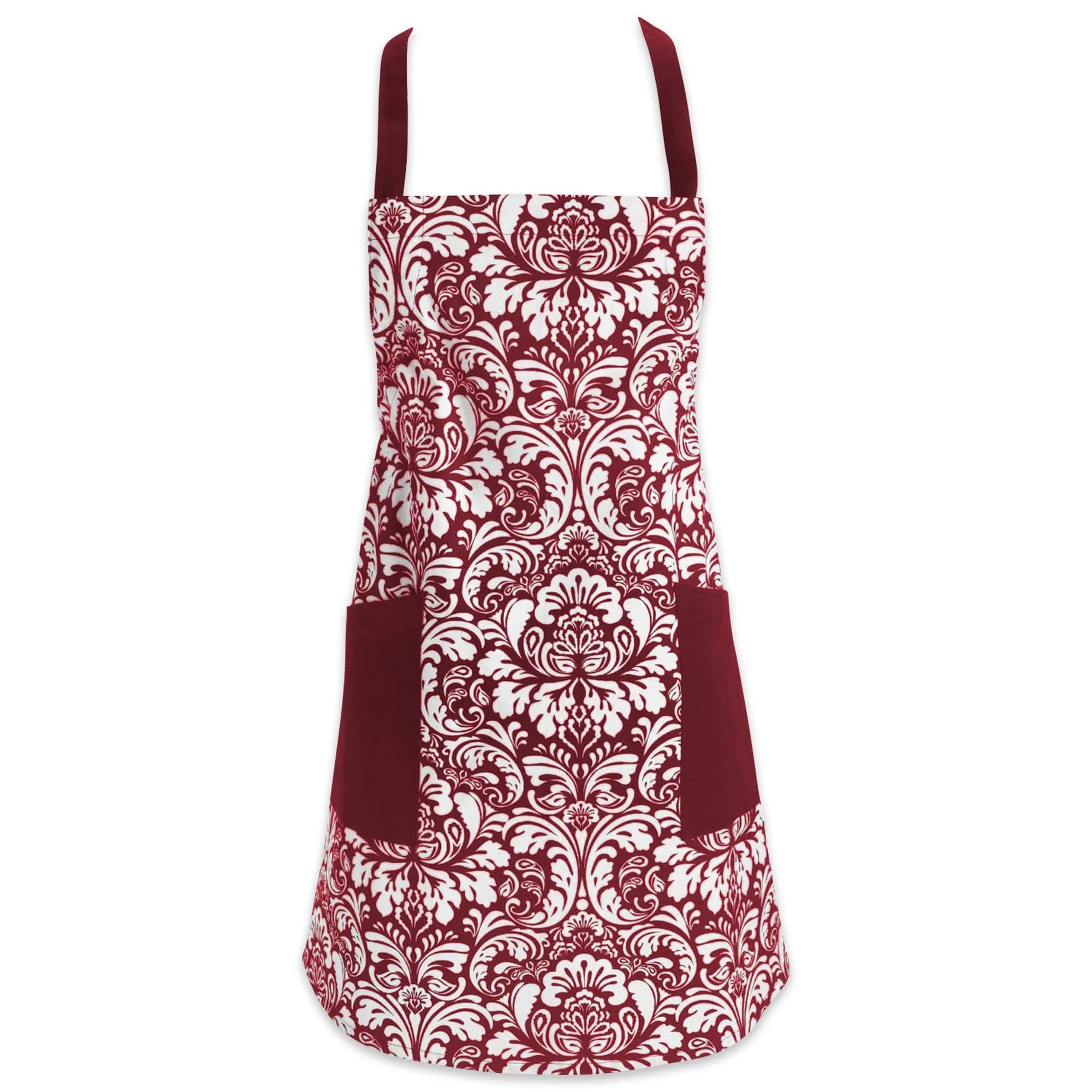 DII Chef Style Cotton Apron | Adjustable Straps & Large Pocket, Wine — Wine