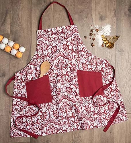 DII Chef Style Cotton Apron | Adjustable Straps & Large Pocket, Wine thumbnail 3
