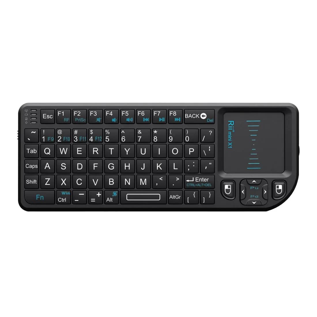 Rii X1 Mini Wireless Keyboard with Touchpad Mouse, Black | 2.4GHz RF, Built-in Rechargeable Battery, Plug and Play — Black
