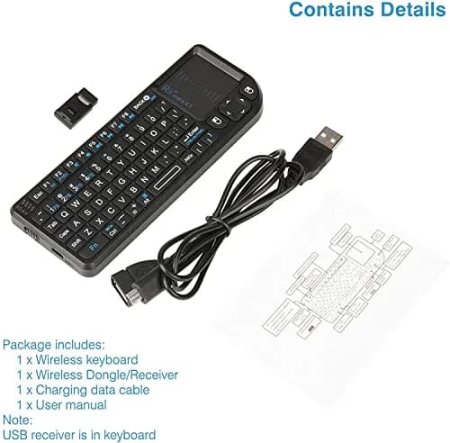 Rii X1 Mini Wireless Keyboard with Touchpad Mouse, Black | 2.4GHz RF, Built-in Rechargeable Battery, Plug and Play thumbnail 9