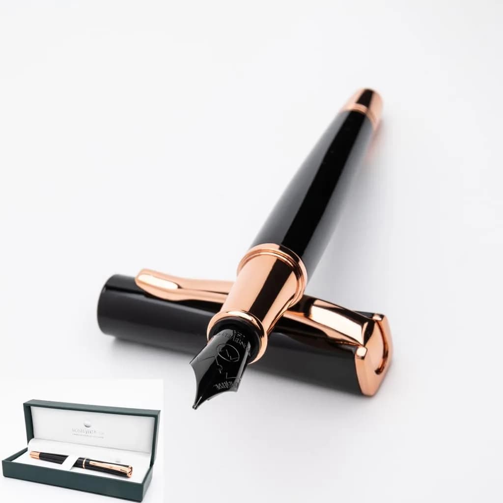 Monteverde Impressa Fountain Pen Black with 18 Karat Rose Gold Trim - Fine Point - JoWo German Nib (1 Count) - main product image