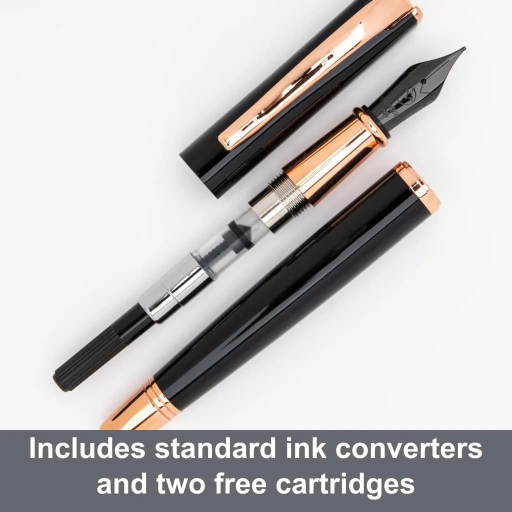 Monteverde Impressa Fountain Pen Black with 18 Karat Rose Gold Trim - Stub Point - JoWo German Nib - 0.5cm (0.2 inches) - view 4