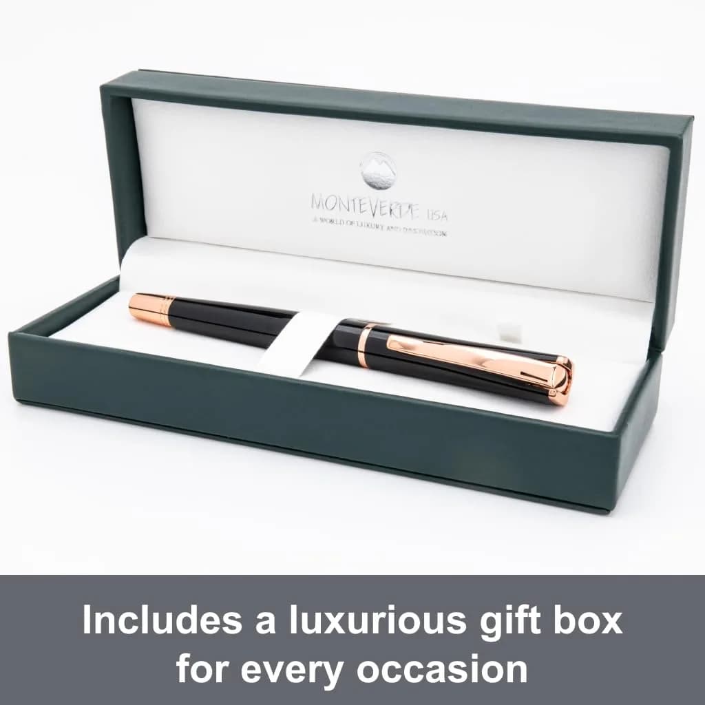 Monteverde Impressa Fountain Pen Black with 18 Karat Rose Gold Trim - Stub Point - JoWo German Nib - 0.5cm (0.2 inches) - view 5