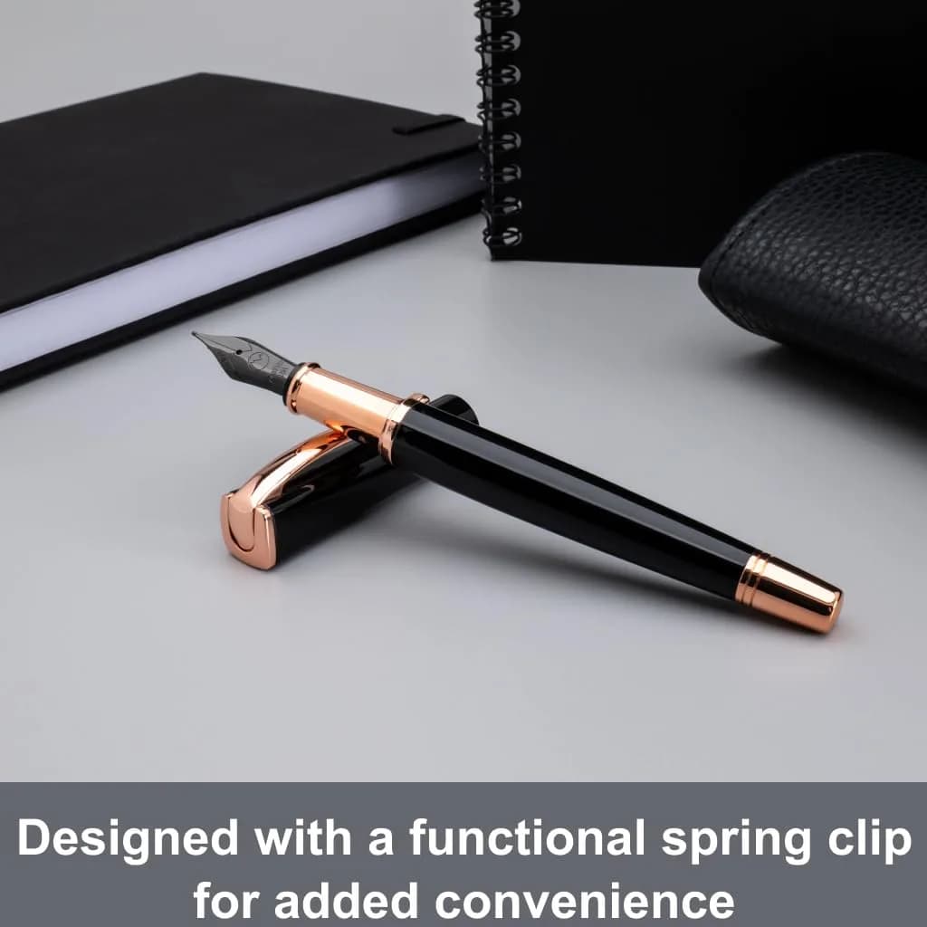 Monteverde Impressa Fountain Pen Black with 18 Karat Rose Gold Trim - Stub Point - JoWo German Nib - 0.5cm (0.2 inches) - view 6