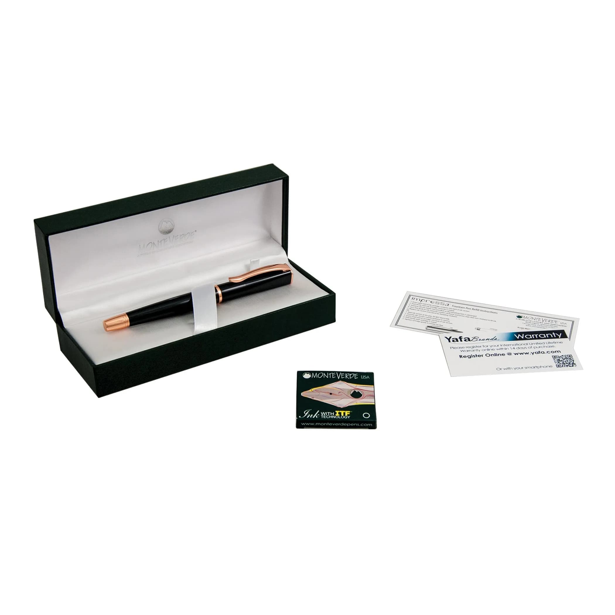 Monteverde Impressa Fountain Pen Black with 18 Karat Rose Gold Trim - Stub Point - JoWo German Nib - 0.5cm (0.2 inches) - view 7