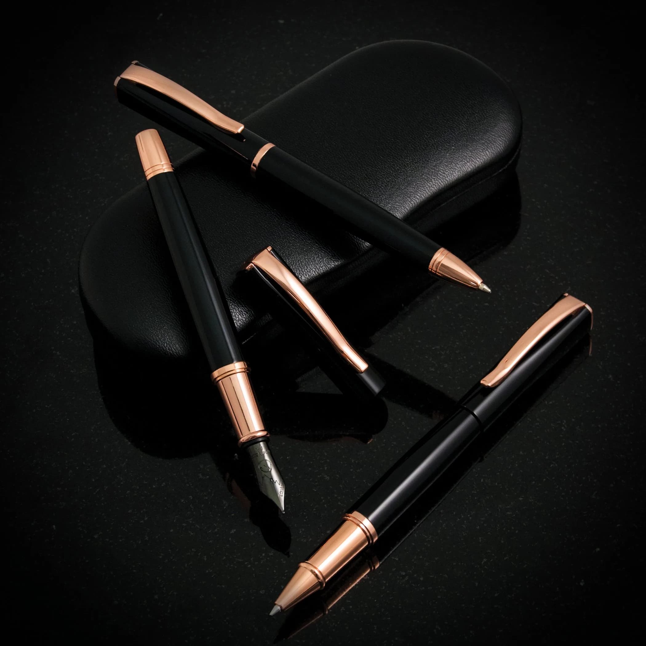 Monteverde Impressa Fountain Pen Black with 18 Karat Rose Gold Trim - Stub Point - JoWo German Nib - 0.5cm (0.2 inches) - view 8
