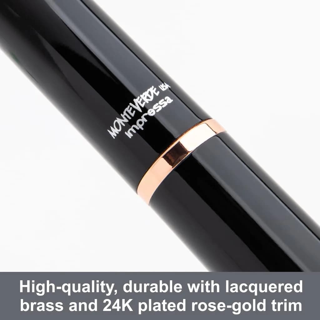 Monteverde Impressa Fountain Pen Black with 18 Karat Rose Gold Trim - Stub Point - JoWo German Nib - 0.5cm (0.2 inches) - view 2
