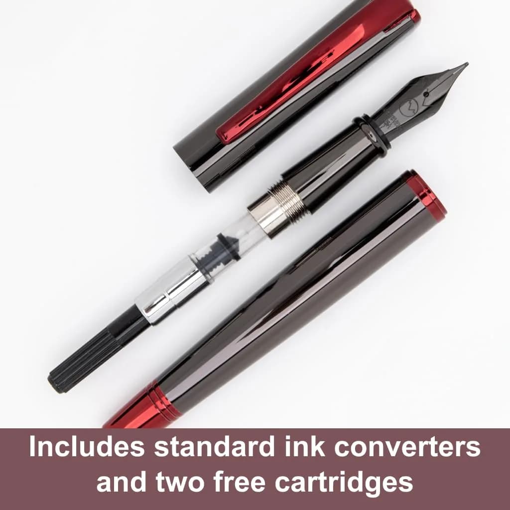 Monteverde Impressa Fountain Pen Gun Metal with Red Trim - Fine Point - JoWo German Nib (5.5 inches) - view 4