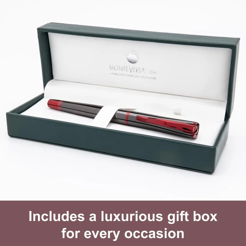 Monteverde Impressa Fountain Pen Gun Metal with Red Trim - Fine Point - JoWo German Nib (5.5 inches) - view 5