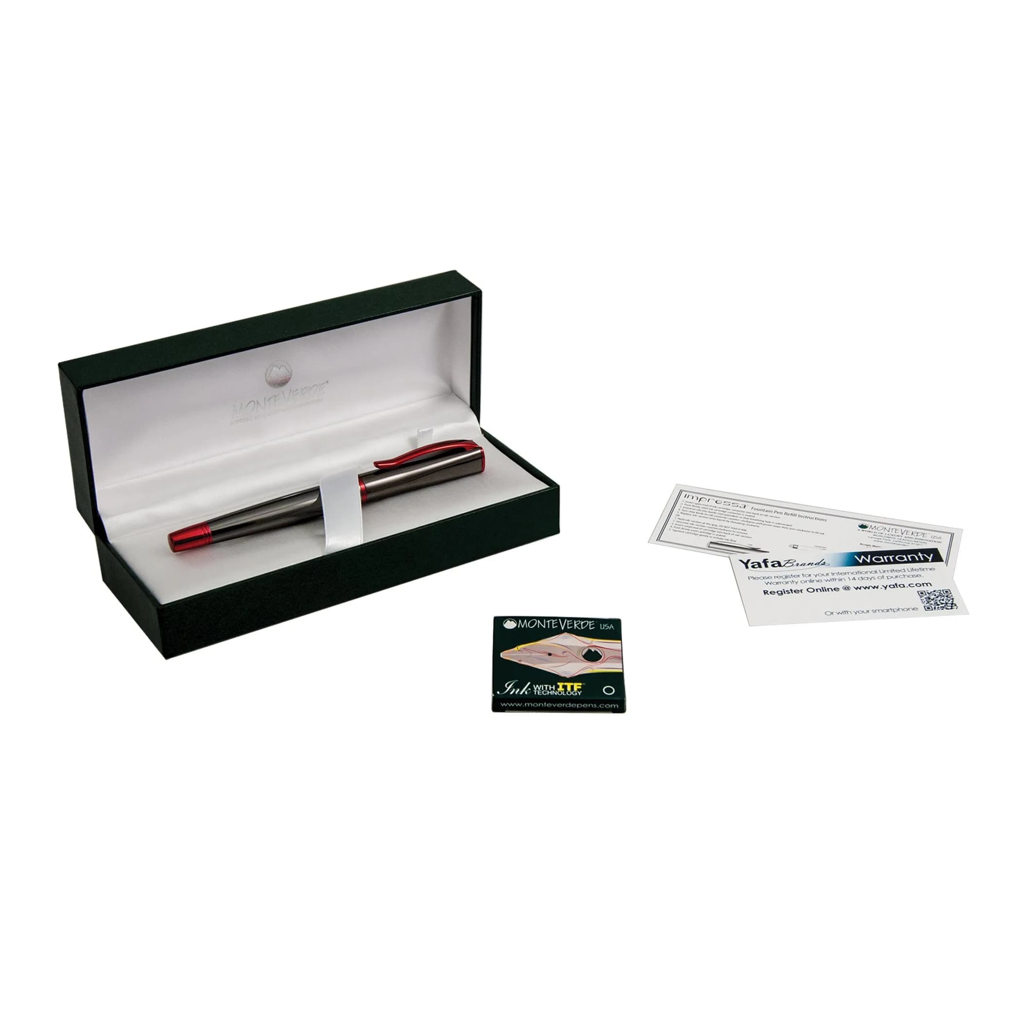 Monteverde Impressa Fountain Pen Gun Metal with Red Trim - Fine Point - JoWo German Nib (5.5 inches) - view 7