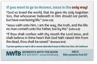 Moments With The Book Jesus Is The One Way Mini Gospel Tract Card 2.25 x 3.5 inches | Religious Letter Print thumbnail 3