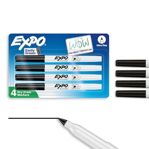 EXPO Black Dry Erase Markers, Ultra Fine Tip, 4 Count | Smooth Ink Flow for Precise Marking thumbnail 1