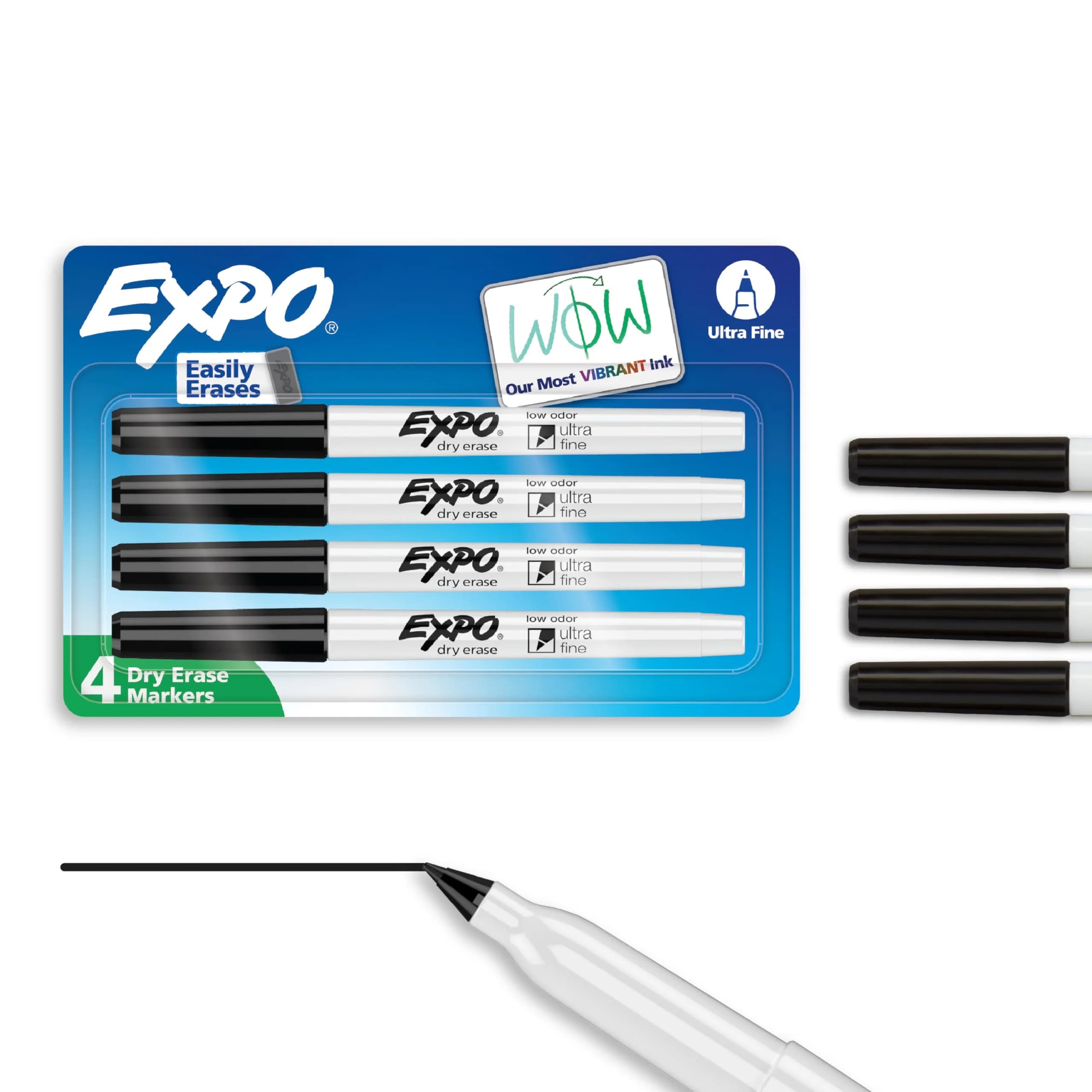 EXPO Black Dry Erase Markers, Ultra Fine Tip, 4 Count | Smooth Ink Flow for Precise Marking - main product image