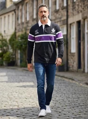LIVE FOR RUGBY Scotland Thistle Long Sleeve Rugby Jersey, Navy, Large | Classic Scottish Heritage Design thumbnail 3
