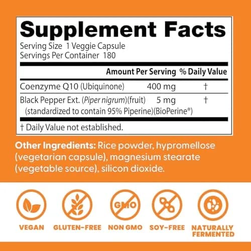 Doctor's Best High Absorption CoQ10 400mg Veg Capsules (180 Count) | Supports Heart Health & Cellular Energy Production thumbnail 3