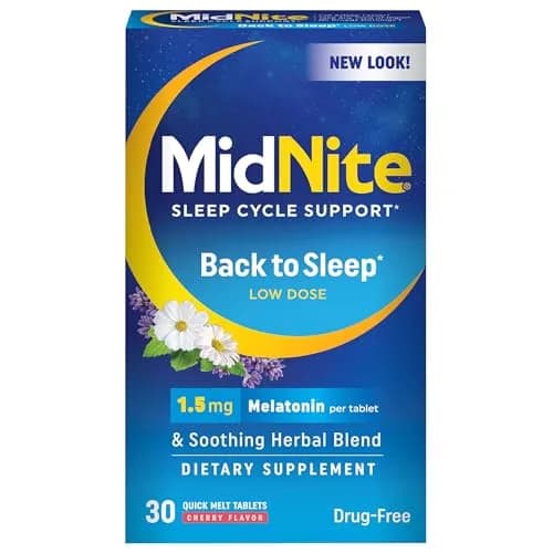MidNite Back to Sleep 1.5 mg Low Dose Melatonin Sleep Aid, 30 Tablets | Natural Relaxation Support thumbnail 1