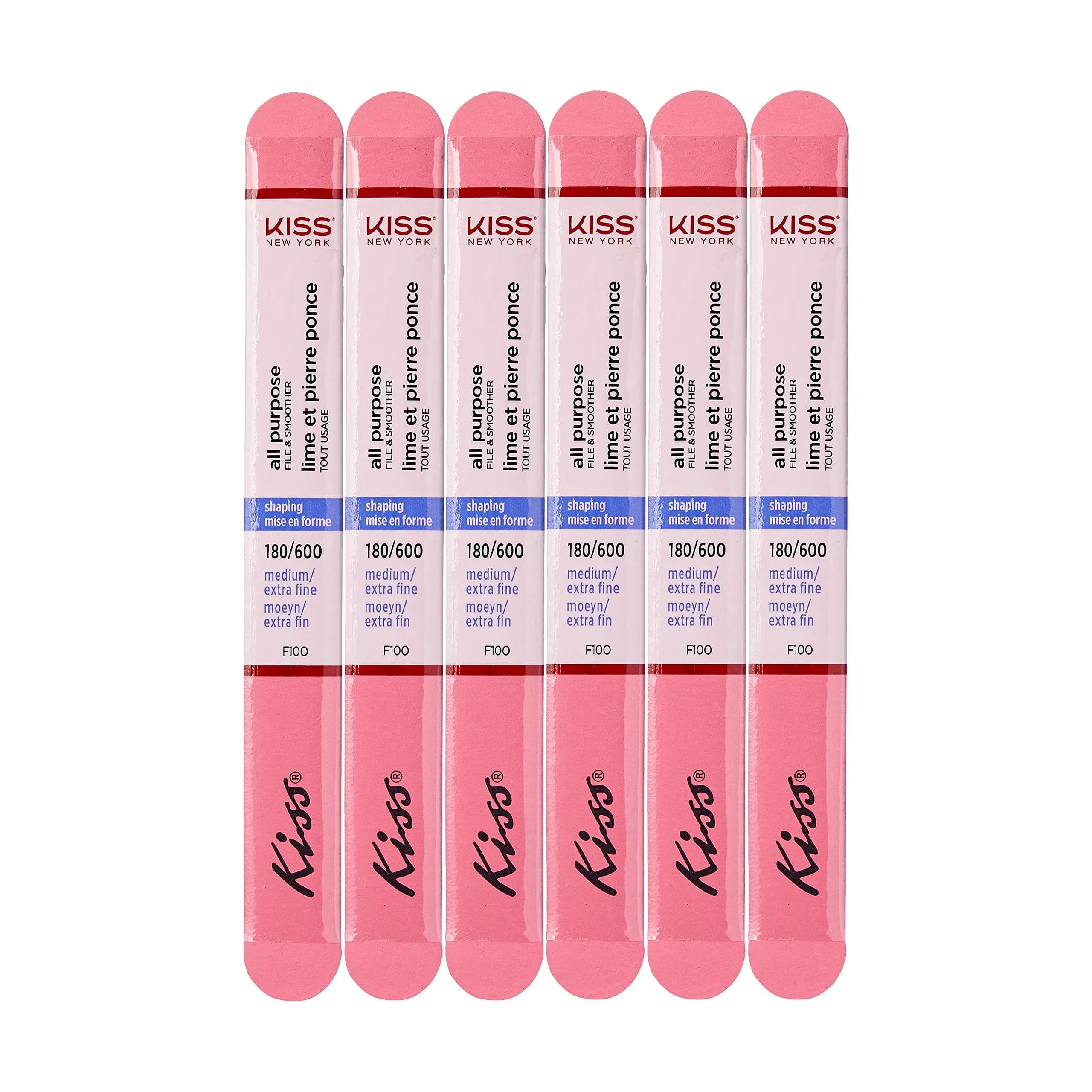 KISS Nail File All Purpose & Smoother 180 Medium / 600 Extra Fine Pack of 6 | Suitable for Natural & Artificial Nails - main product image