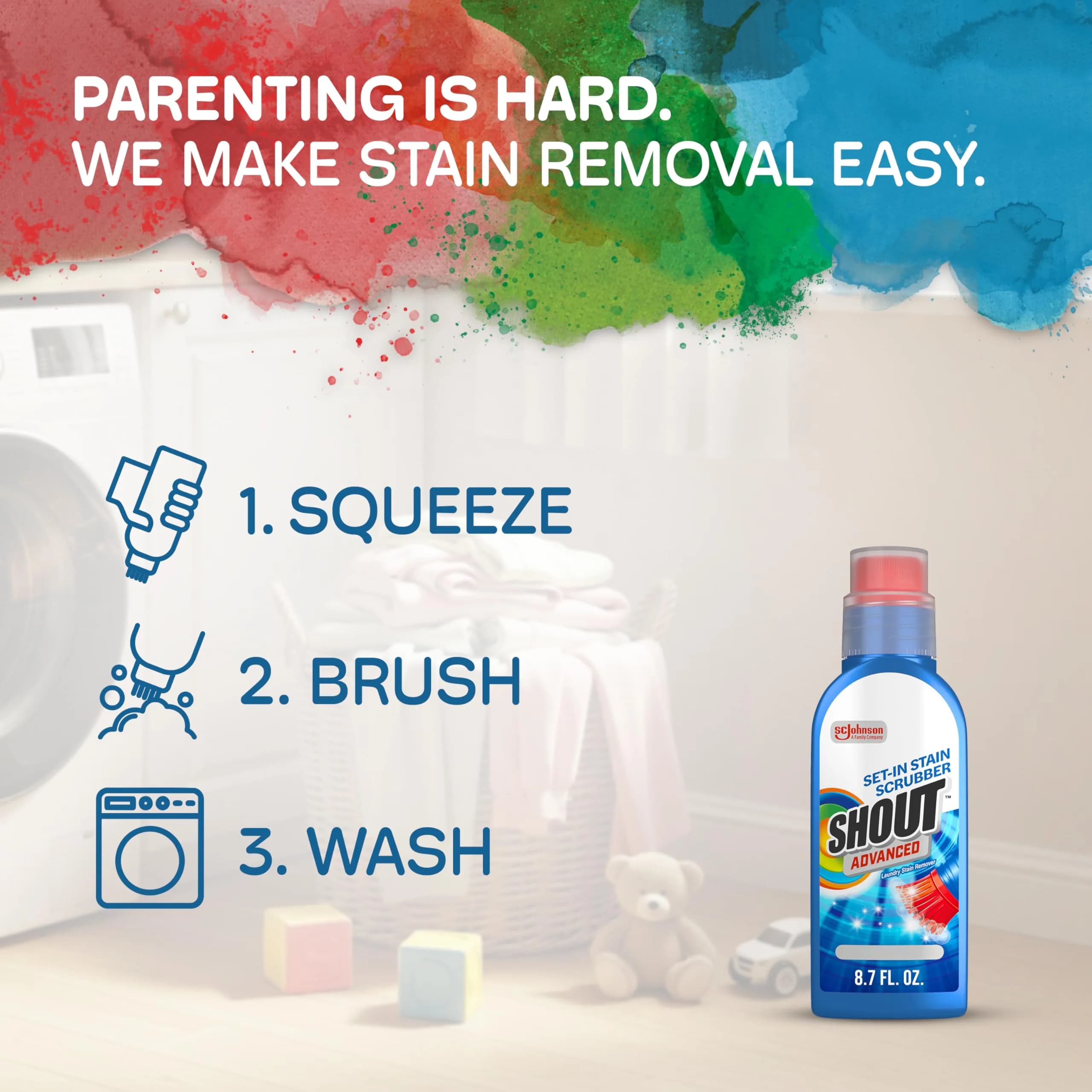 SHOUT Advanced Stain Remover Gel 8.7oz (257ml) with Built-in Scrubber Brush | Tough on Set-In Stains - view 9