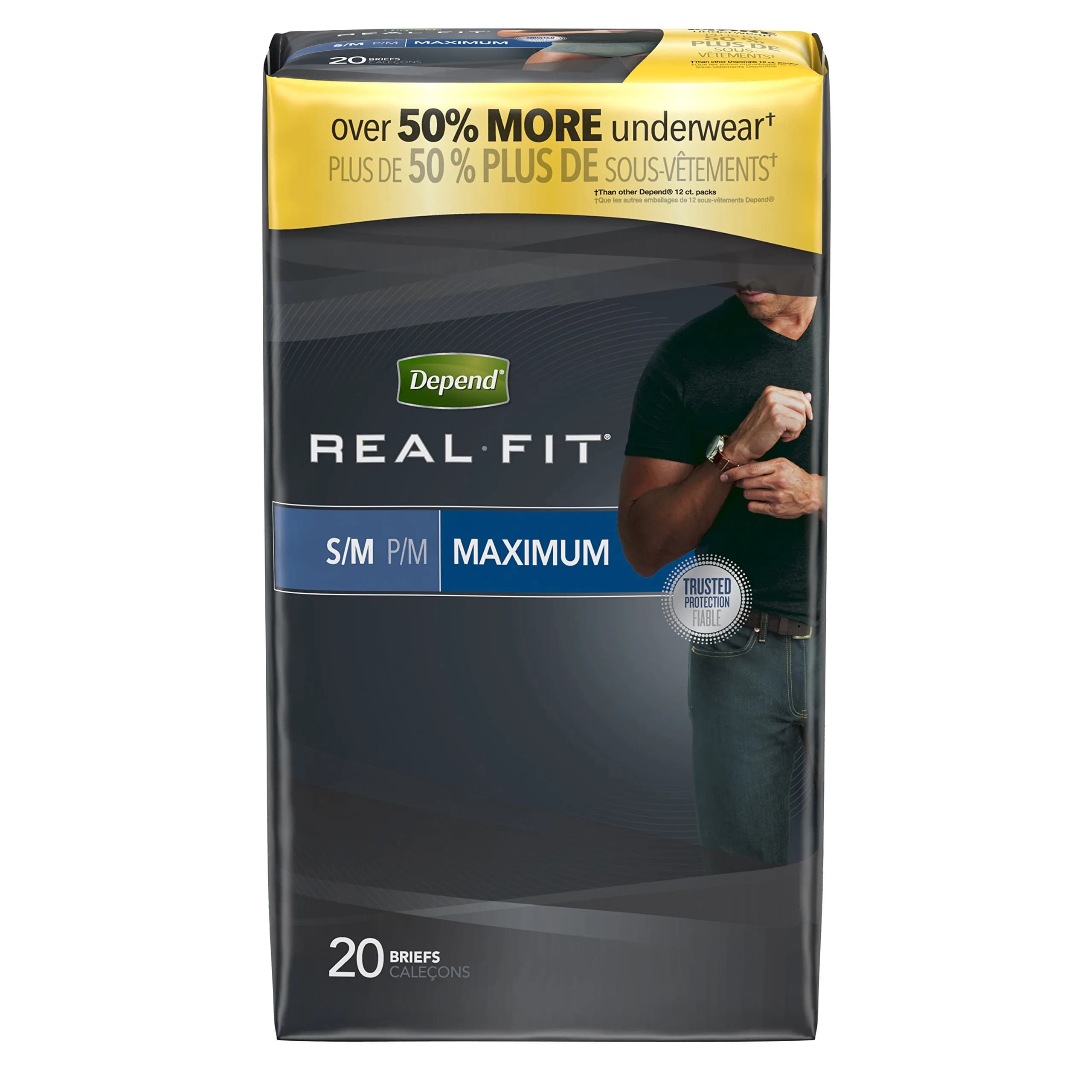 Depend Real Fit Incontinence Briefs for Men, S/M | Maximum Absorbency, Soft Fabric, Discreet Fit