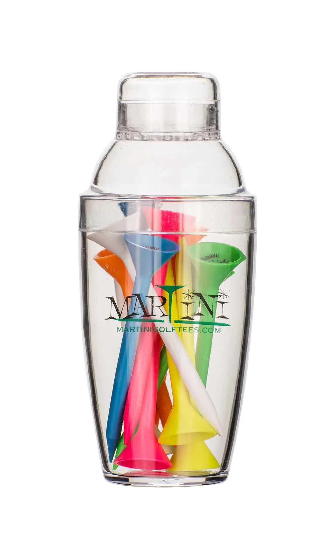 ProActive Sports Martini Golf Mini Shaker with 12 Tees (3.25" / 8.3cm), Assorted Colors | Virtually Unbreakable Tees for Lower Resistance — assorted colors of rainbow