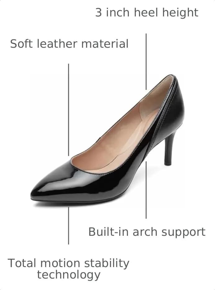 Rockport Total Motion 75mm Pointed Toe Pump Black Patent Wide | Stylish Comfort for Women thumbnail 2