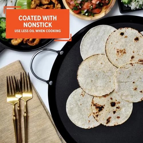 Imusa 13.5in Carbon Steel Nonstick Round Comal with Metal Handles, Black | Versatile Kitchen Essential thumbnail 4