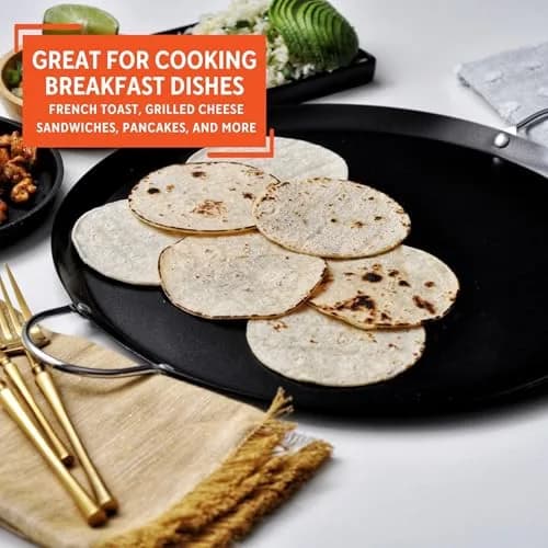 Imusa 13.5in Carbon Steel Nonstick Round Comal with Metal Handles, Black | Versatile Kitchen Essential thumbnail 6