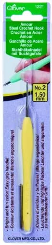 Clover Crochet Hook No. 2/1.50mm Yellow | Precision Steel Crochet Tool with Rubber Handle thumbnail 1