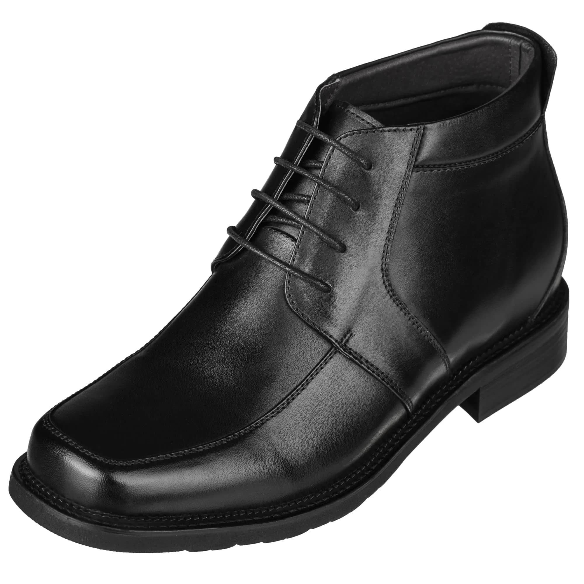 CALTO Men's Invisible Height Increasing Elevator Shoes - Black Leather 3.2 Inches Taller | Premium Leather Lace-up Ankle Boots