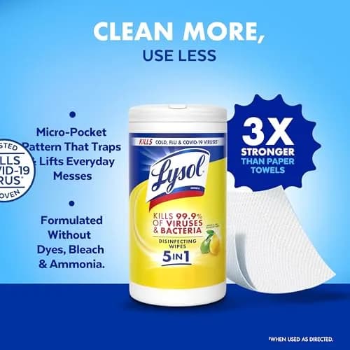 Lysol Disinfectant Wipes Lemon & Lime Blossom Scent 80 Count | Kills 99.9% of Viruses & Bacteria thumbnail 6