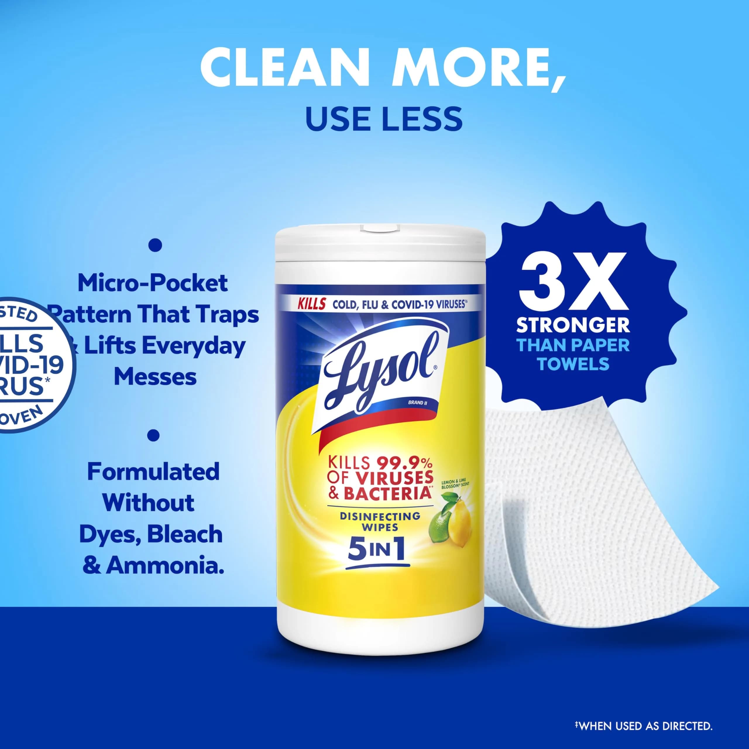 Lysol Disinfectant Wipes Lemon & Lime Blossom Scent 80 Count | Kills 99.9% of Viruses & Bacteria - view 6