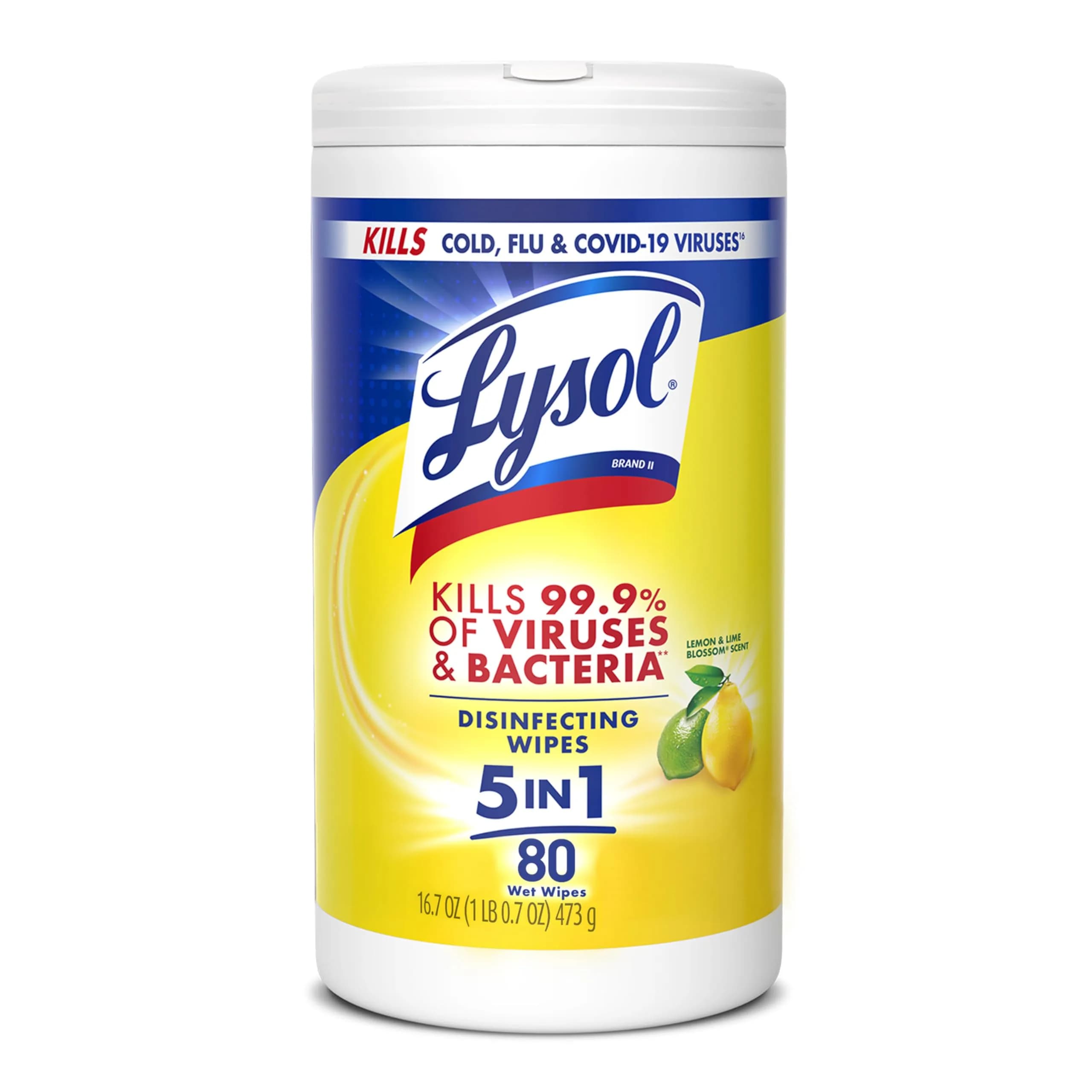 Lysol Disinfecting Wipes Multi-Surface Cleaner Crisp Linen 80 ct | Kills 99.9% of Viruses & Bacteria — Lemon & Lime Blossom