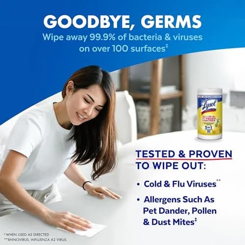 Lysol Disinfectant Wipes Lemon & Lime Blossom Scent 80 Count | Kills 99.9% of Viruses & Bacteria thumbnail 2