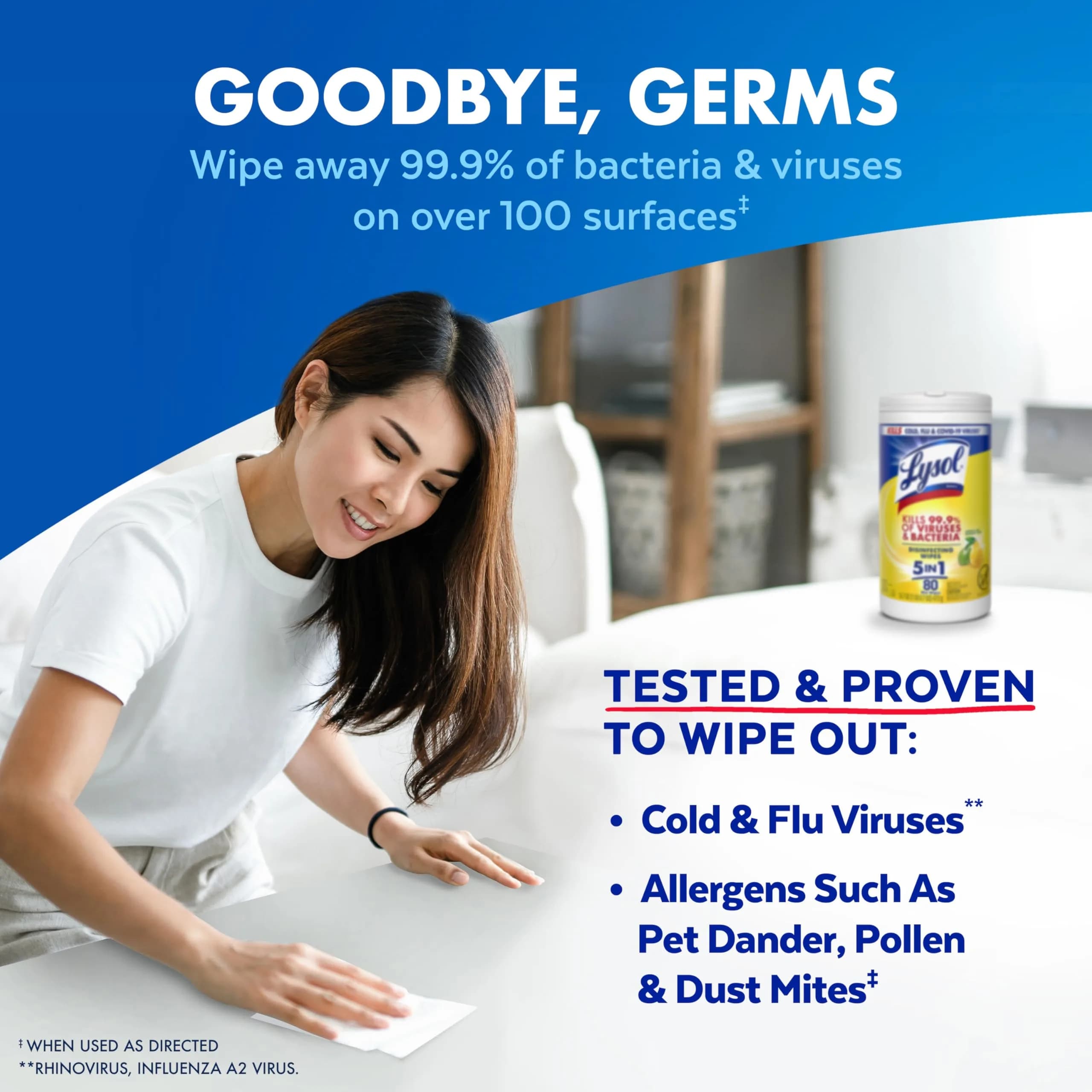 Lysol Disinfectant Wipes Lemon & Lime Blossom Scent 80 Count | Kills 99.9% of Viruses & Bacteria - view 2