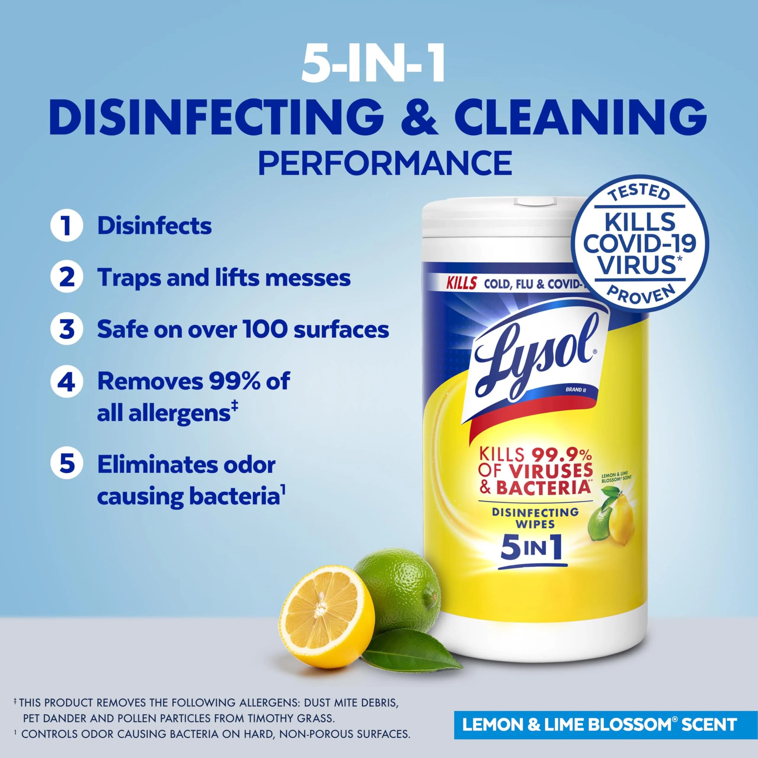 Lysol Disinfectant Wipes Lemon & Lime Blossom Scent 80 Count | Kills 99.9% of Viruses & Bacteria - view 3