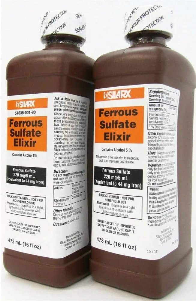 Ferrous Sulfate Elixir 220mg/5mL 16 Fl Oz (Pack of 4) | Supports Red Blood Cell Function - main product image