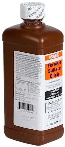 Ferrous Sulfate Elixir 220mg/5mL 16 Fl Oz (Pack of 4) | Supports Red Blood Cell Function thumbnail 2