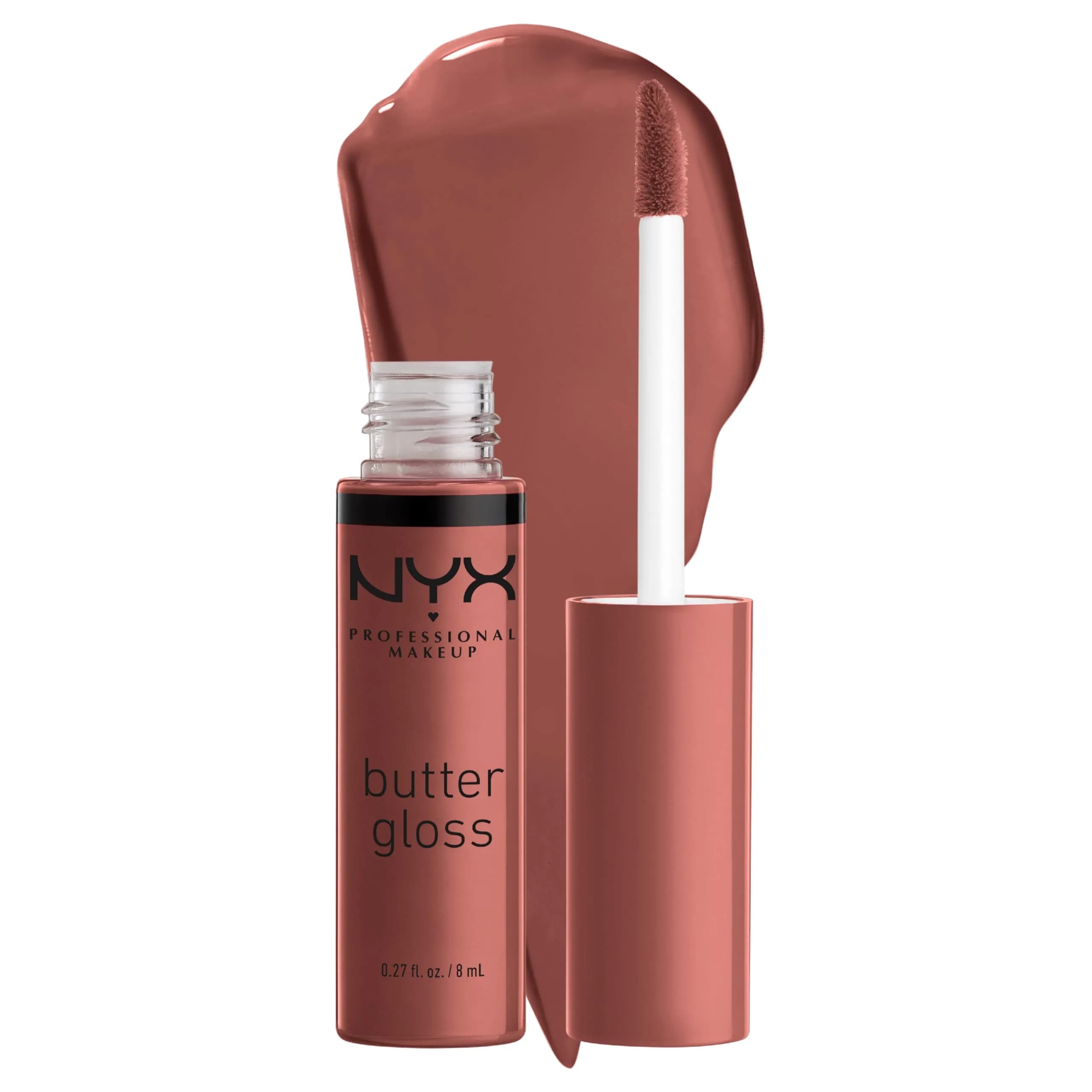 NYX PROFESSIONAL MAKEUP Butter Gloss Lip Gloss, Praline (Deep Nude) 8ml (0.27 Fl Oz) | Sheer to Medium Coverage