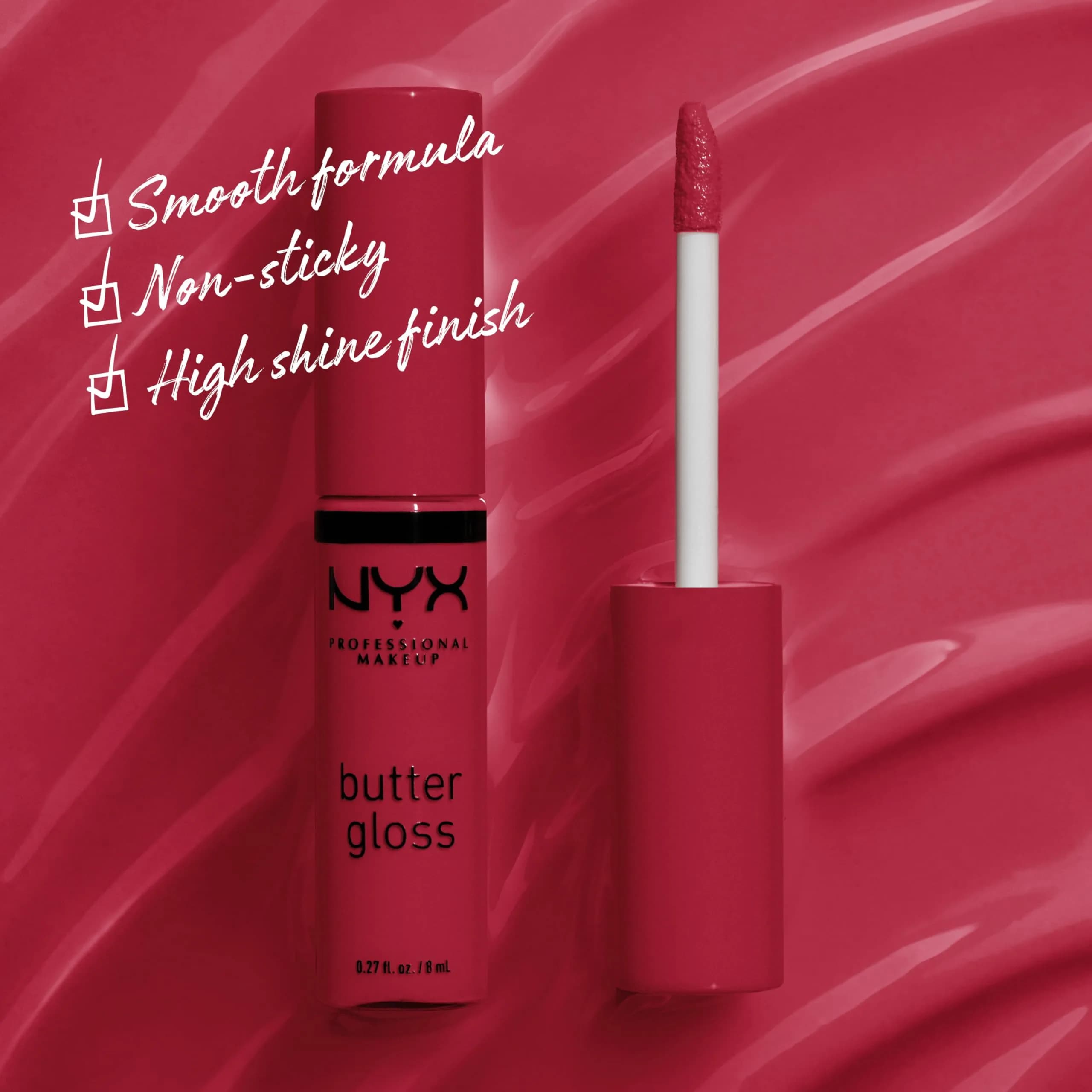 NYX PROFESSIONAL MAKEUP Butter Gloss Lip Gloss - Red Velvet (Deep Red) 7.65ml (0.27 Fl Oz) | Non-Sticky, Sheer to Medium Coverage - view 2